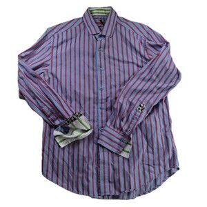 Robert Graham X Sz L Tailored Fit Plaid Flip Cuff Button Down Shirt Mens Office